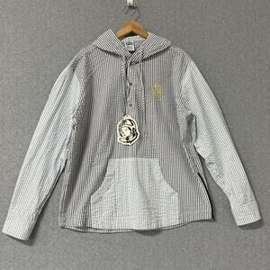 Billionaire Boys Club Seersucker Pullover Hoodie XL Blue Stripe Crest Zip NWT